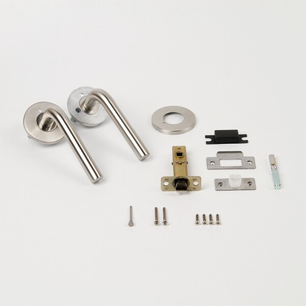 꾸밈닷컴 - 손잡이/도어락 ▼ > 방문손잡이 ▼ > 레버 버튼형 > 도무스 방문손잡이 905SS 스텐